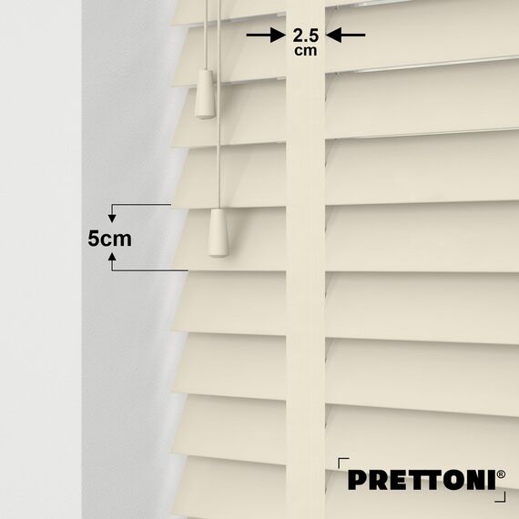 EdBevans - Spectrum Solid Wood Venetian Blind - Mono Cream 50mm Slat with Chevron Avorio 25mm Tape - Prettoni