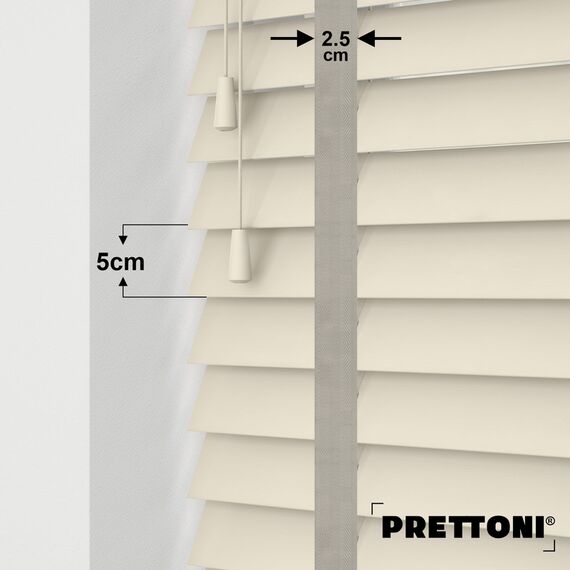 EdBevans - Spectrum Solid Wood Venetian Blind - Mono Cream 50mm Slat with Chevron Cement 25mm Tape - Prettoni