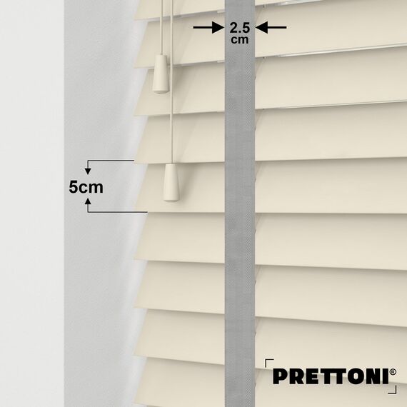 EdBevans - Spectrum Solid Wood Venetian Blind - Mono Cream 50mm Slat with Chevron Nimbus 25mm Tape - Prettoni