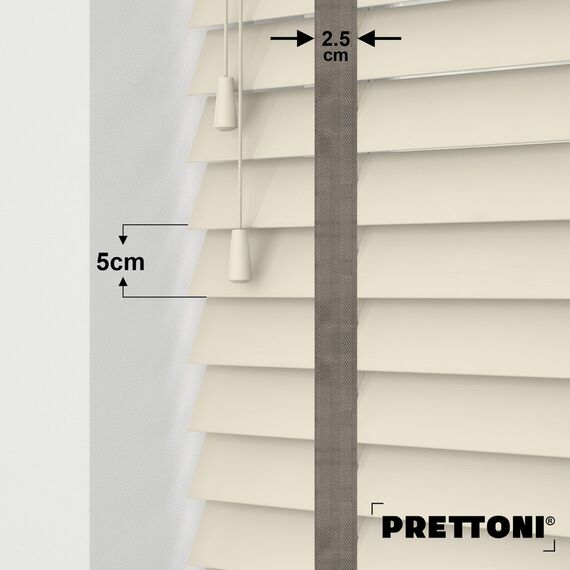 EdBevans - Spectrum Solid Wood Venetian Blind - Mono Cream 50mm Slat with Chevron Granite 25mm Tape - Prettoni