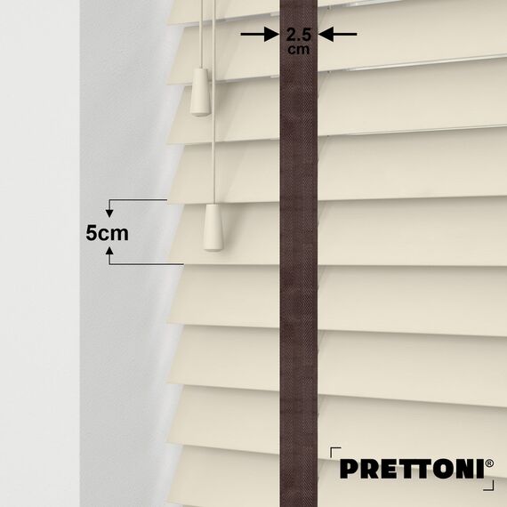 EdBevans - Spectrum Solid Wood Venetian Blind - Mono Cream 50mm Slat with Chevron Umber 25mm Tape - Prettoni