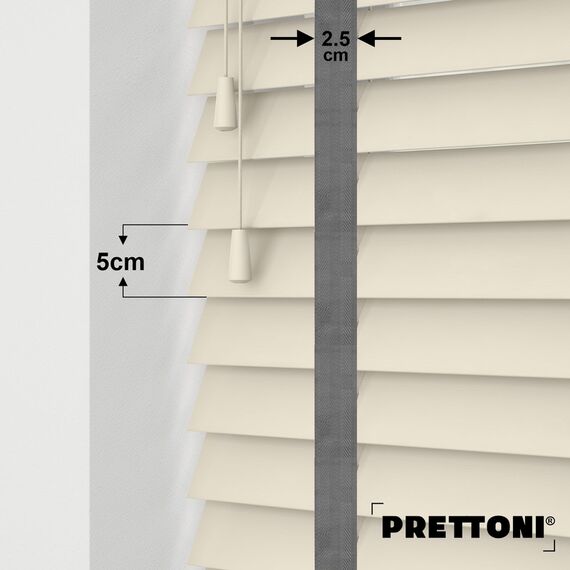 EdBevans - Spectrum Solid Wood Venetian Blind - Mono Cream 50mm Slat with Chevron Monsoon 25mm Tape - Prettoni