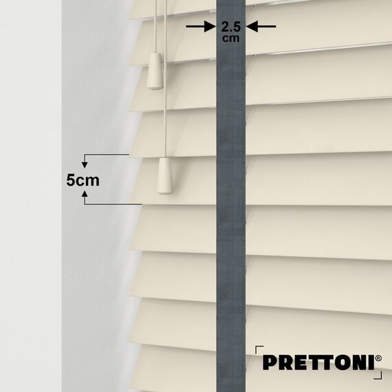 EdBevans - Spectrum Solid Wood Venetian Blind - Mono Cream 50mm Slat with Chevron Lava 25mm Tape - Prettoni