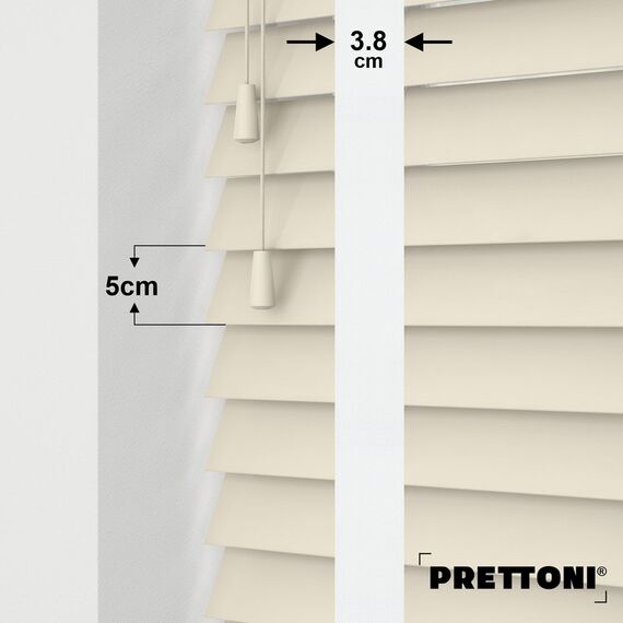 EdBevans - Spectrum Solid Wood Venetian Blind - Mono Cream 50mm Slat with Woven Naturo 38mm Tape - Prettoni