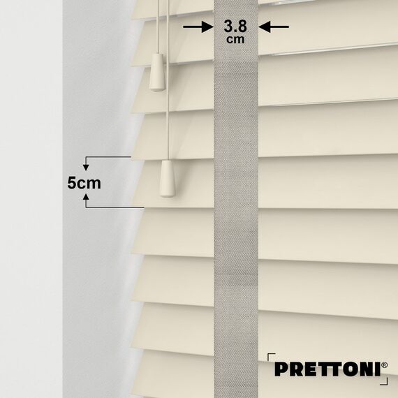 EdBevans - Spectrum Solid Wood Venetian Blind - Mono Cream 50mm Slat with Woven Ethereal 38mm Tape - Prettoni