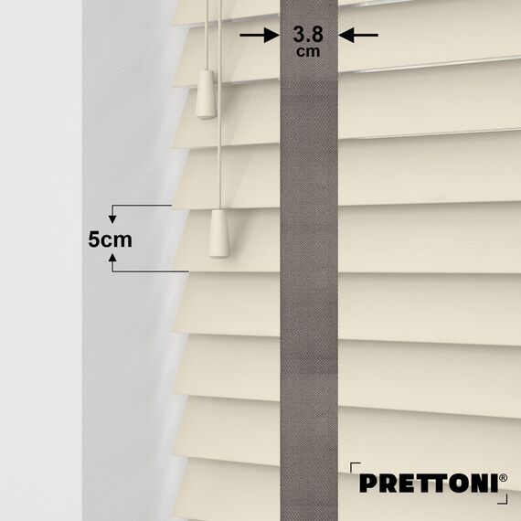 EdBevans - Spectrum Solid Wood Venetian Blind - Mono Cream 50mm Slat with Woven Flint 38mm Tape - Prettoni