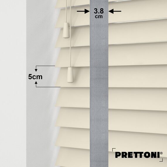EdBevans - Spectrum Solid Wood Venetian Blind - Mono Cream 50mm Slat with Woven Spun 38mm Tape - Prettoni