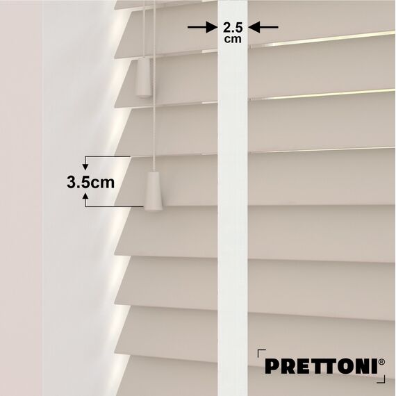EdBevans - Spectrum Solid Wood Venetian Blind - Mono Beige 35mm Slat with Chevron Snowy 25mm Tape - Prettoni
