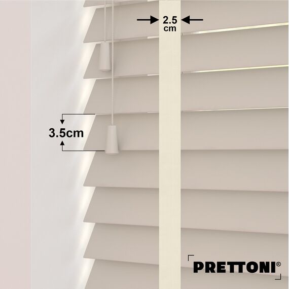 EdBevans - Spectrum Solid Wood Venetian Blind - Mono Beige 35mm Slat with Chevron Avorio 25mm Tape - Prettoni