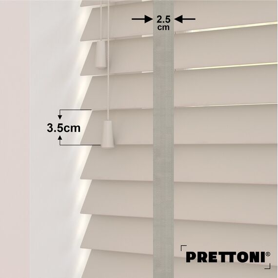 EdBevans - Spectrum Solid Wood Venetian Blind - Mono Beige 35mm Slat with Chevron Cement 25mm Tape - Prettoni