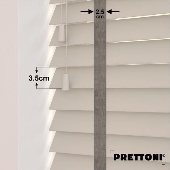 EdBevans - Spectrum Solid Wood Venetian Blind - Mono Beige 35mm Slat with Chevron Granite 25mm Tape - Prettoni