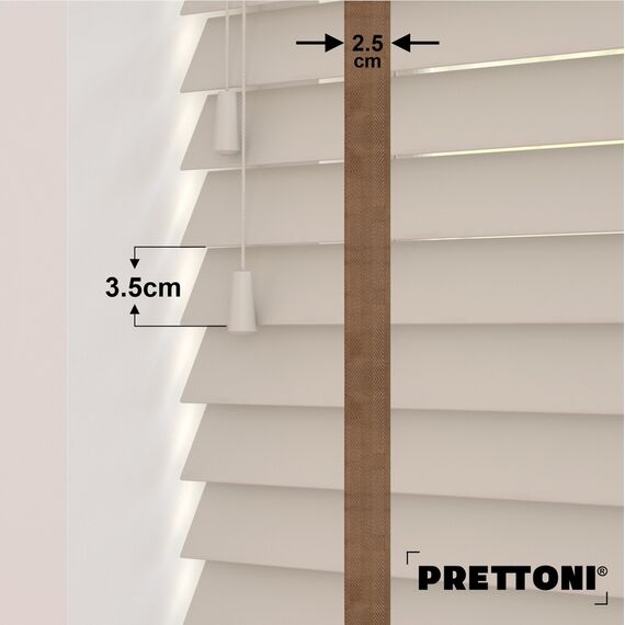 EdBevans - Spectrum Solid Wood Venetian Blind - Mono Beige 35mm Slat with Chevron Cinnamon 25mm Tape - Prettoni