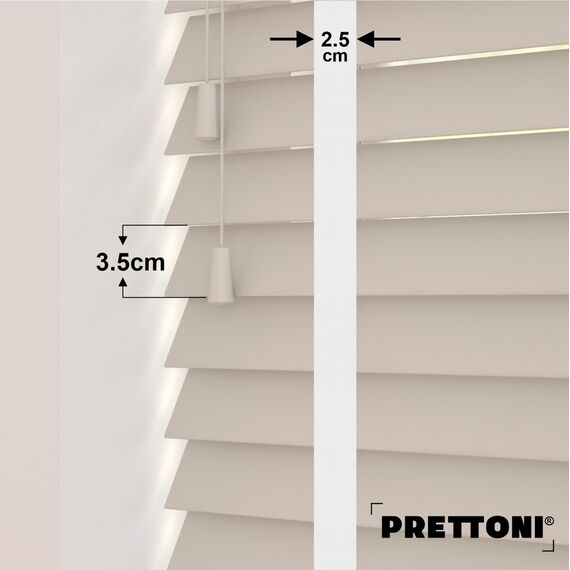 EdBevans - Spectrum Solid Wood Venetian Blind - Mono Beige 35mm Slat with Chevron Porcelain 25mm Tape - Prettoni