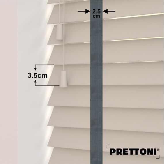 EdBevans - Spectrum Solid Wood Venetian Blind - Mono Beige 35mm Slat with Chevron Lava 25mm Tape - Prettoni
