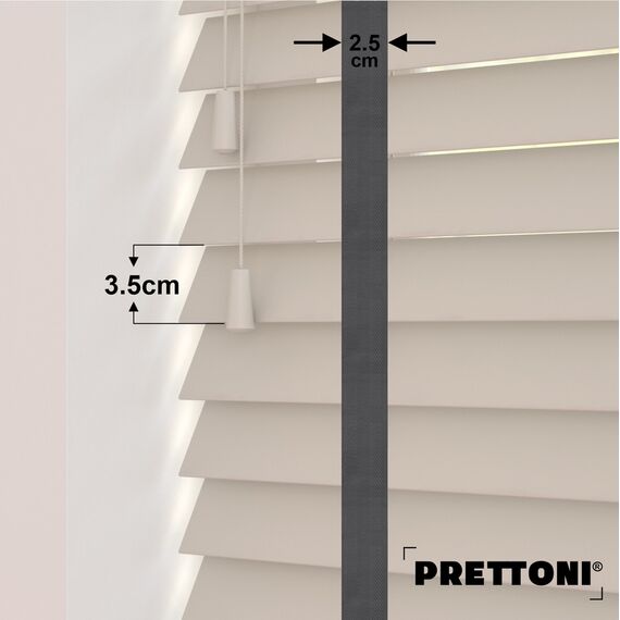 EdBevans - Spectrum Solid Wood Venetian Blind - Mono Beige 35mm Slat with Chevron Aurora 25mm Tape - Prettoni