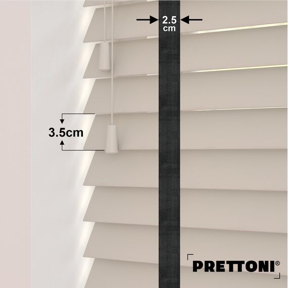 EdBevans - Spectrum Solid Wood Venetian Blind - Mono Beige 35mm Slat with Chevron Shadow 25mm Tape - Prettoni