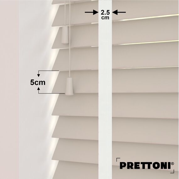 EdBevans - Spectrum Solid Wood Venetian Blind - Mono Beige 50mm Slat with Chevron Snowy 25mm Tape - Prettoni