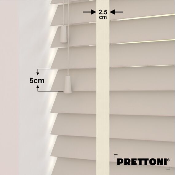 EdBevans - Spectrum Solid Wood Venetian Blind - Mono Beige 50mm Slat with Chevron Avorio 25mm Tape - Prettoni