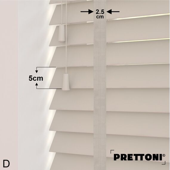 EdBevans - Spectrum Solid Wood Venetian Blind - Mono Beige 50mm Slat with Chevron Moccasin 25mm Tape - Prettoni