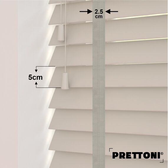 EdBevans - Spectrum Solid Wood Venetian Blind - Mono Beige 50mm Slat with Chevron Cement 25mm Tape - Prettoni