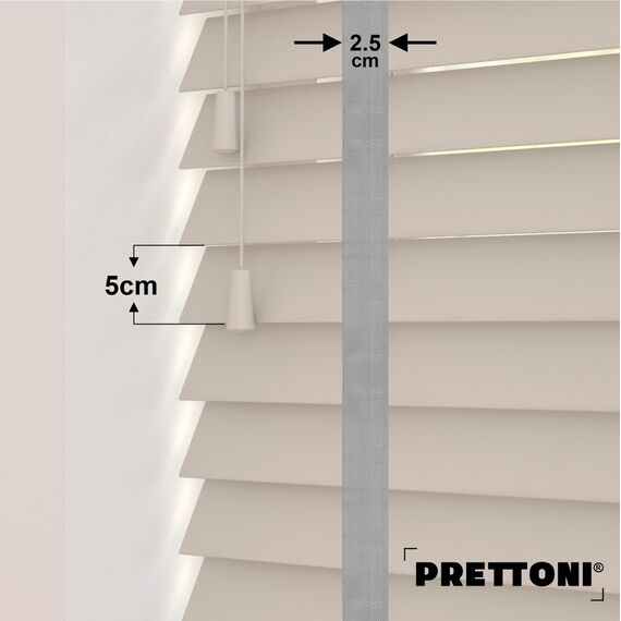 EdBevans - Spectrum Solid Wood Venetian Blind - Mono Beige 50mm Slat with Chevron Nimbus 25mm Tape - Prettoni