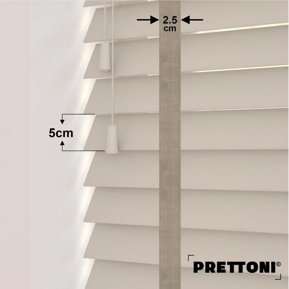EdBevans - Spectrum Solid Wood Venetian Blind - Mono Beige 50mm Slat with Chevron Stonewall 25mm Tape - Prettoni