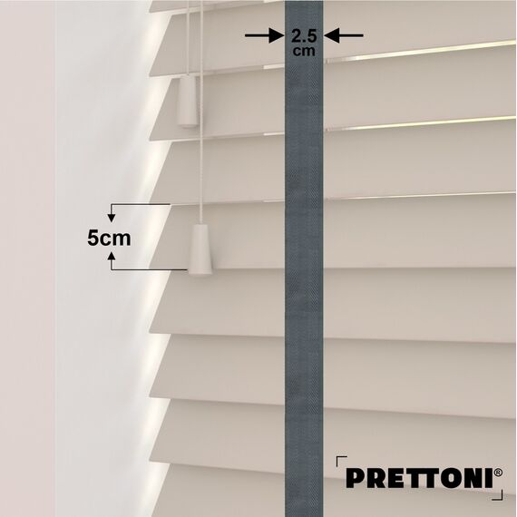 EdBevans - Spectrum Solid Wood Venetian Blind - Mono Beige 50mm Slat with Chevron Lava 25mm Tape - Prettoni