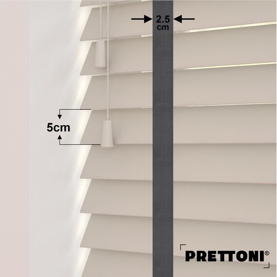 EdBevans - Spectrum Solid Wood Venetian Blind - Mono Beige 50mm Slat with Chevron Aurora 25mm Tape - Prettoni