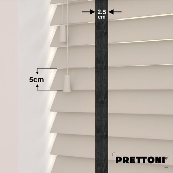 EdBevans - Spectrum Solid Wood Venetian Blind - Mono Beige 50mm Slat with Chevron Shadow 25mm Tape - Prettoni