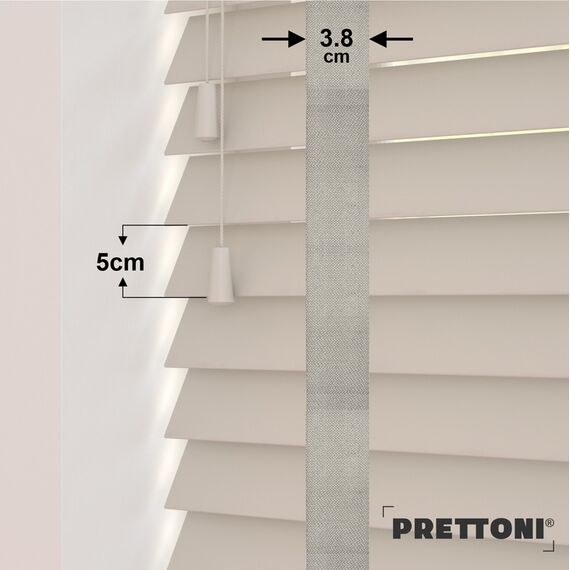 EdBevans - Spectrum Solid Wood Venetian Blind - Mono Beige 50mm Slat with Woven Ethereal 38mm Tape - Prettoni