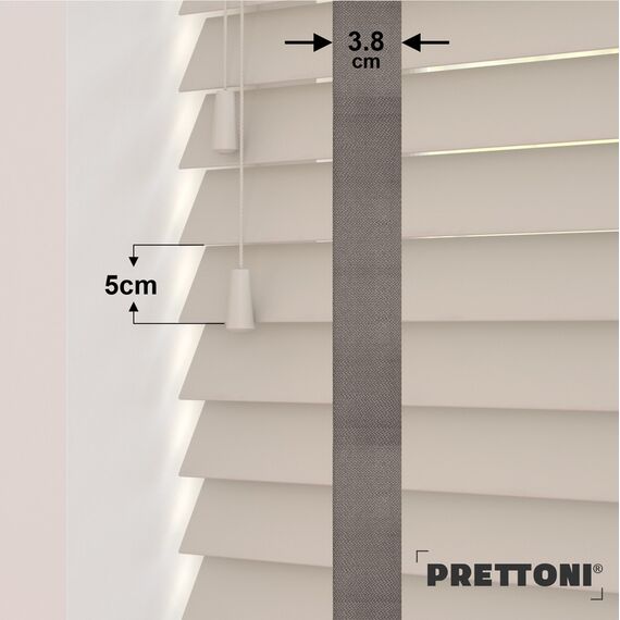 EdBevans - Spectrum Solid Wood Venetian Blind - Mono Beige 50mm Slat with Woven Flint 38mm Tape - Prettoni