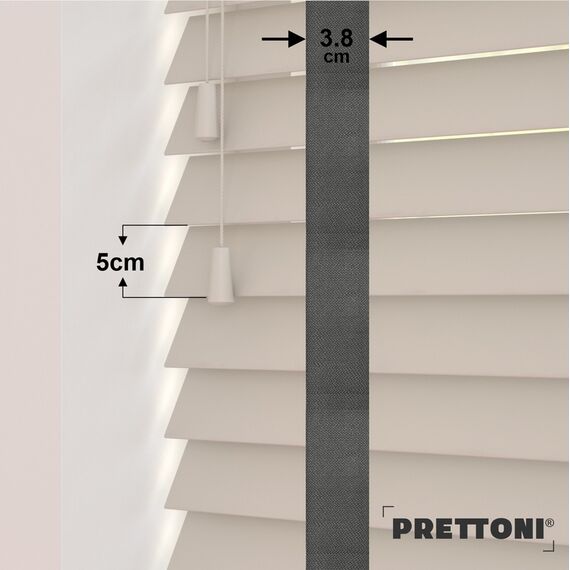 EdBevans - Spectrum Solid Wood Venetian Blind - Mono Beige 50mm Slat with Woven Gravel 38mm Tape - Prettoni