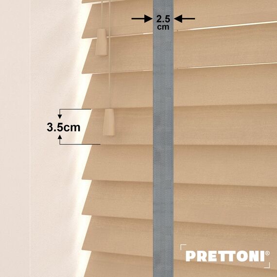 EdBevans - Spectrum Solid Wood Venetian Blind - Mono Maple 35mm Slat with Chevron Palladium 25mm Tape - Prettoni