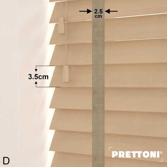 EdBevans - Spectrum Solid Wood Venetian Blind - Mono Maple 35mm Slat with Chevron Sandrift 25mm Tape - Prettoni