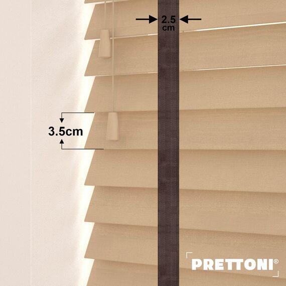 EdBevans - Spectrum Solid Wood Venetian Blind - Mono Maple 35mm Slat with Chevron Umber 25mm Tape - Prettoni