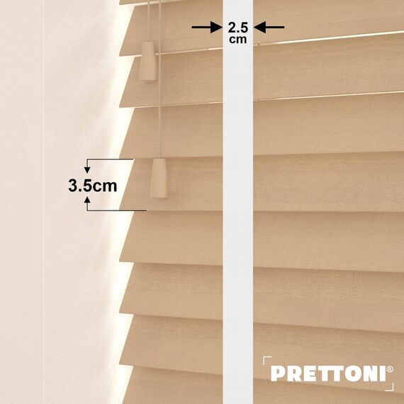 EdBevans - Spectrum Solid Wood Venetian Blind - Mono Maple 35mm Slat with Chevron Porcelain 25mm Tape - Prettoni